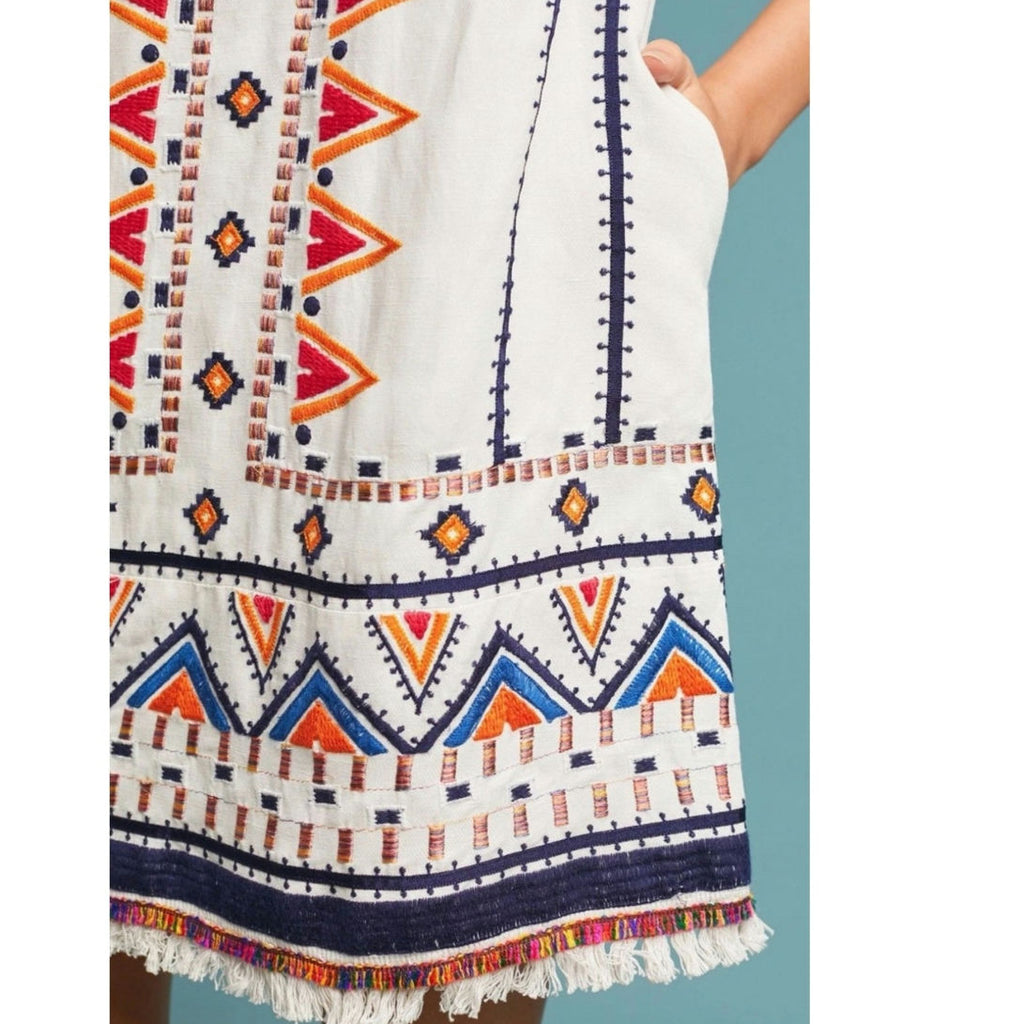 Anthropologie Akemi + Kin Reagan Mini Dress Embroidered Linen $228 SIZE 14