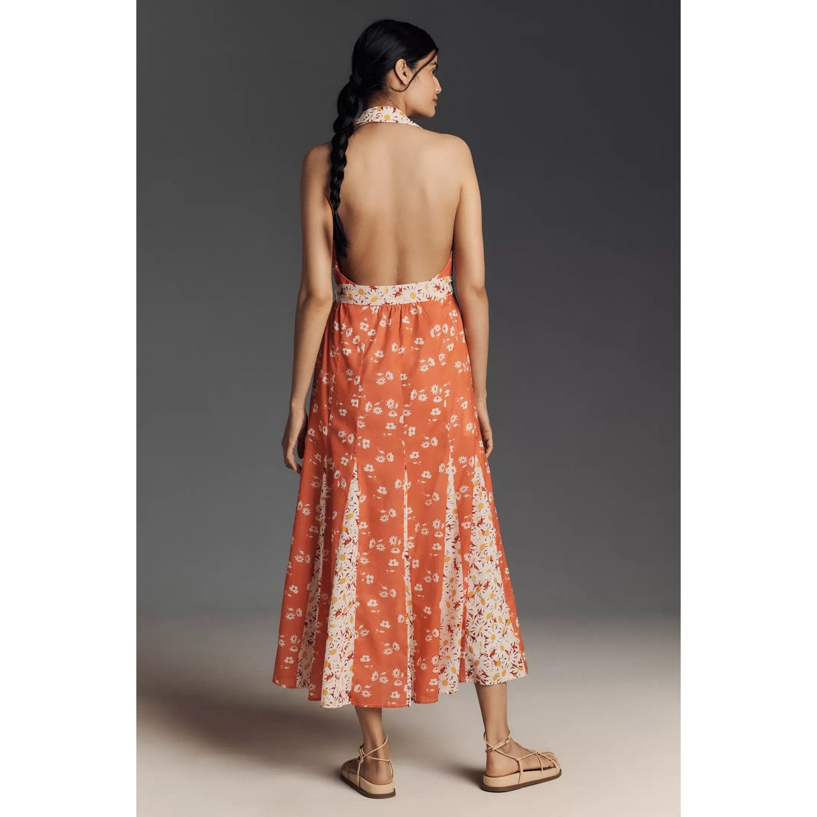 ANTHROPOLOGIE Maeve Halter Open-Back Godet Midi Shirt Dress PLUS 1X Anthropologie