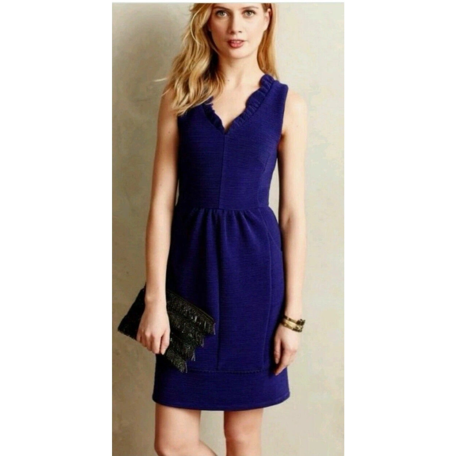 New Anthropologie MAEVE Ottoman Mini Dress $158 LARGE PETITE Blue
