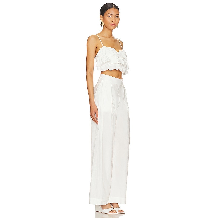 New Free People Danelle Crop Top Wide-Leg Pants Set $168 X-LARGE White Trousers