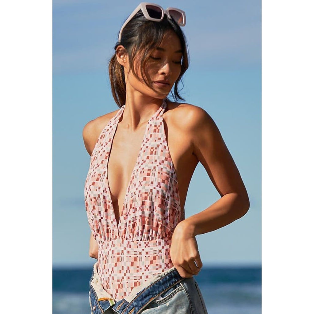 New Anthropologie x L SPACE Allegra One-piece Swimsuit $198 SMALL Deep V-Neck