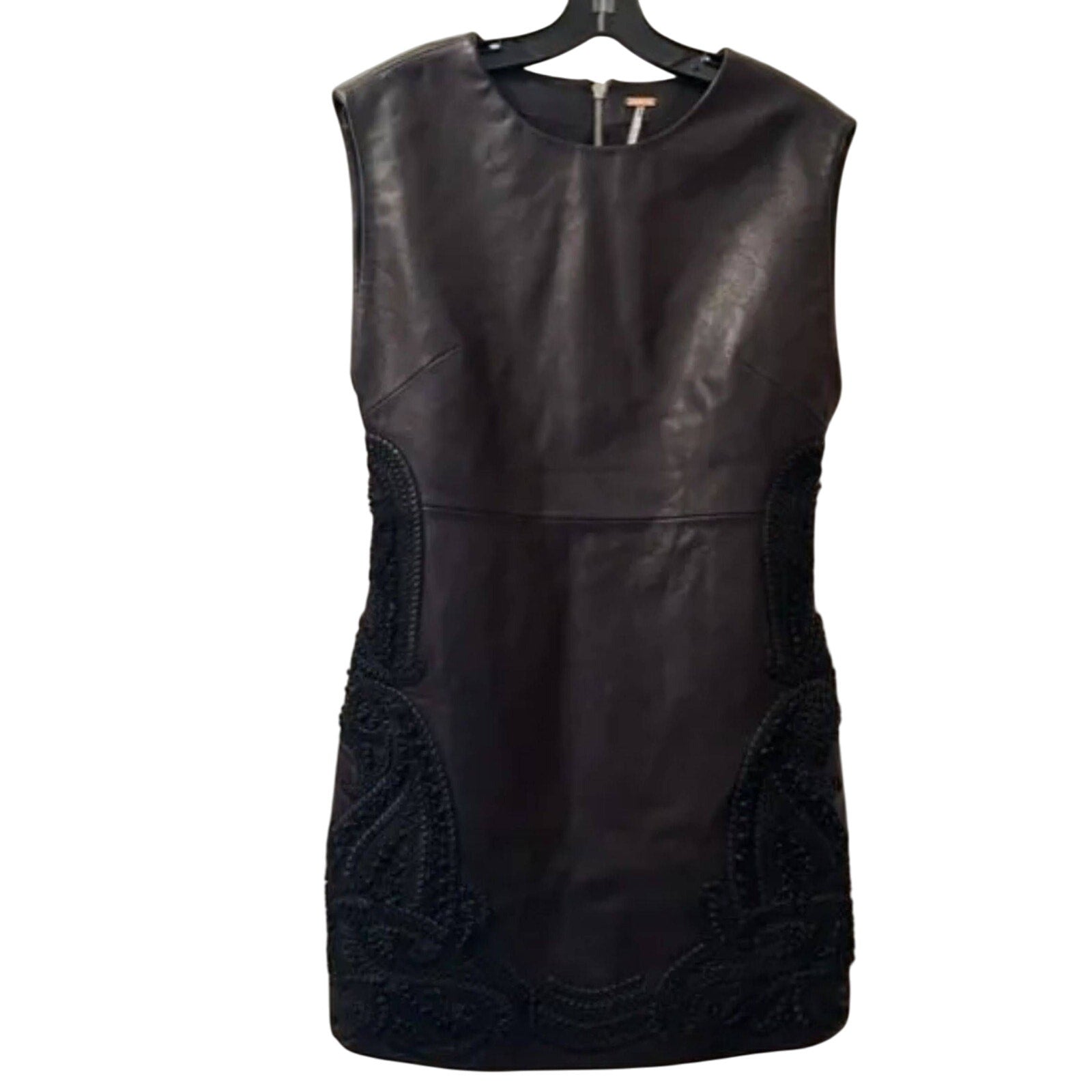 New FREE PEOPLE City Slicker Leather Mini Dress $698 SIZE 10 Black