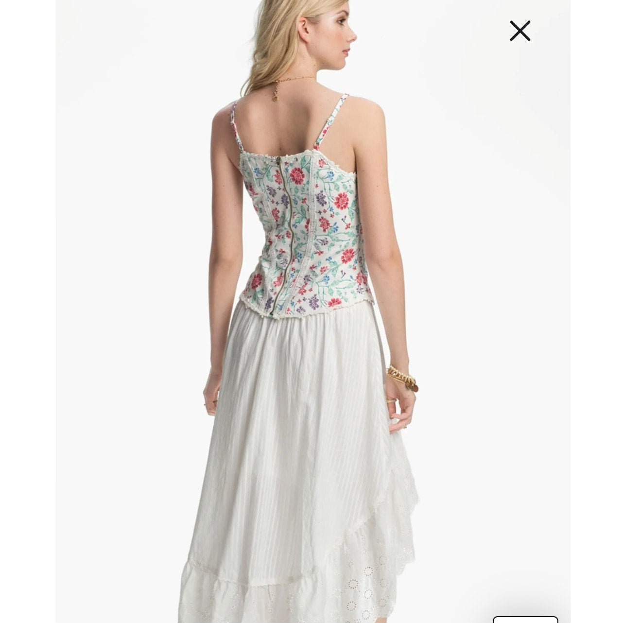 New Free People Miss Lizzy Floral Corset Top $98 SIZE 2 White Zip Lace Detail