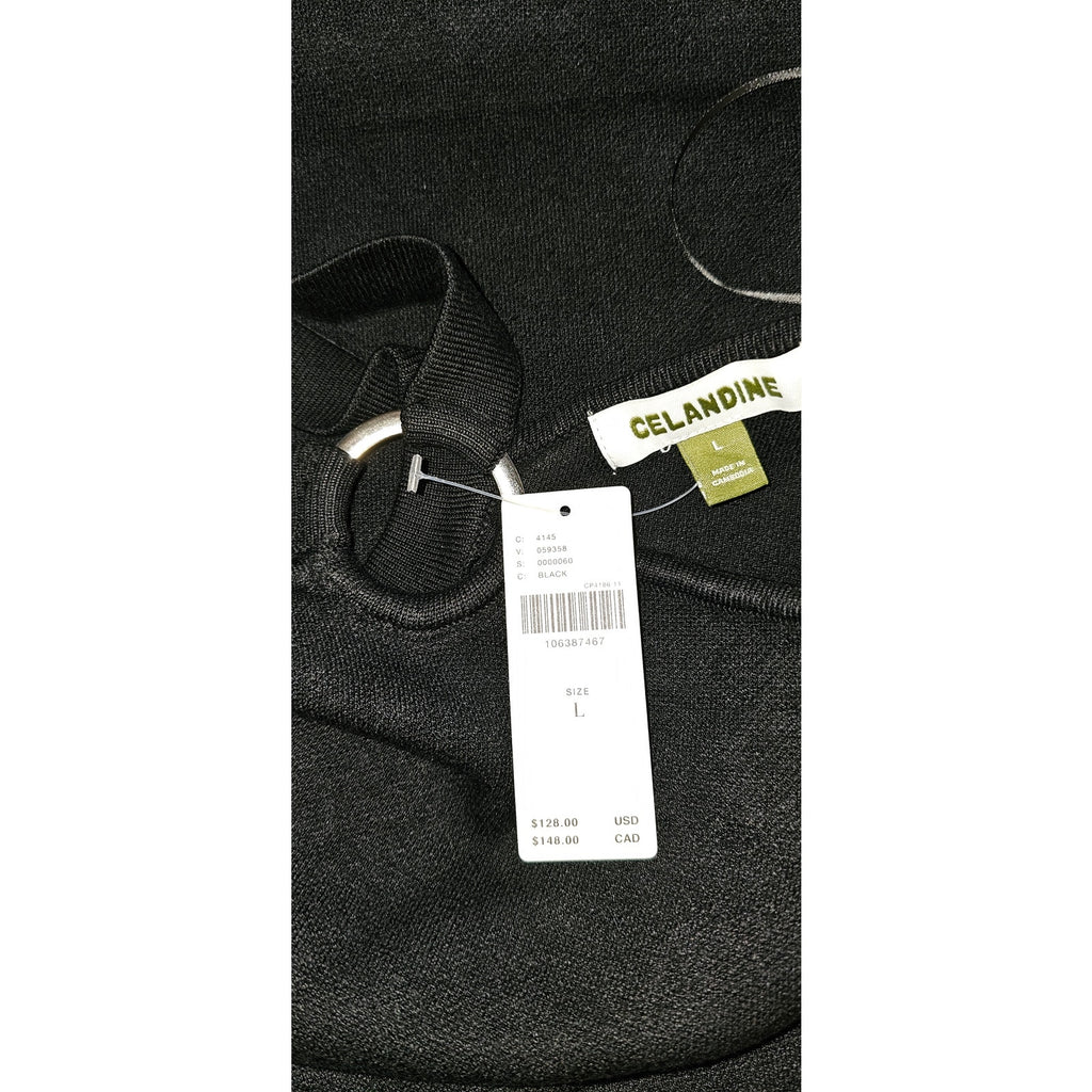 Anthropologie Celandine Mod Mini Sweater Dress LARGE Black CUTOUT Anthropologie