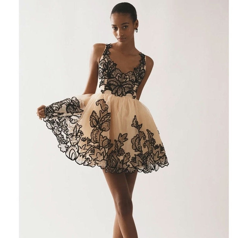 New Anthropologie Maeve Sleeveless V-Neck Lace Fit & Flare Mini Dress $298 SZ 14