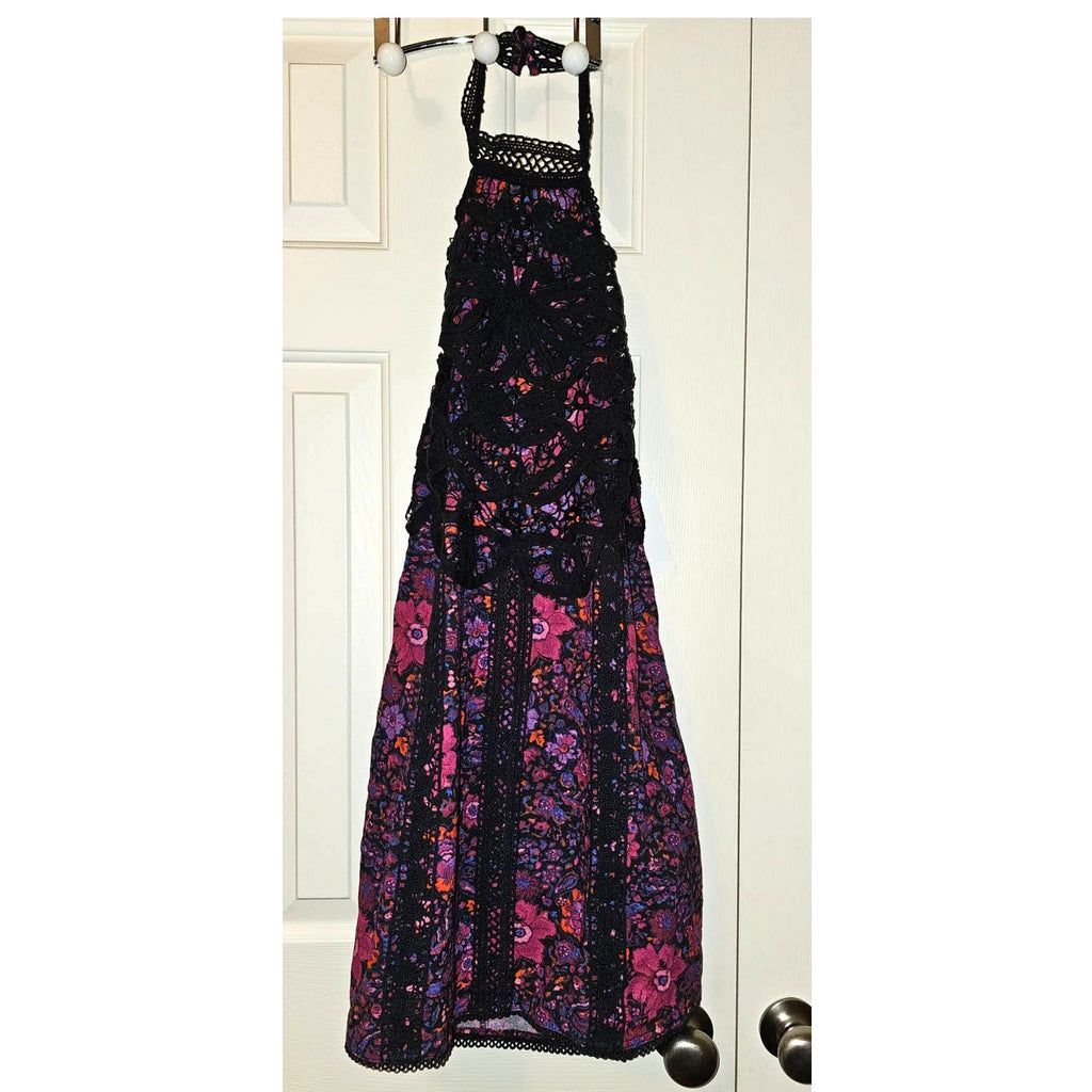 New Free People Miss You Floral Mini Halter Dress $250 Size10 Purple Boho