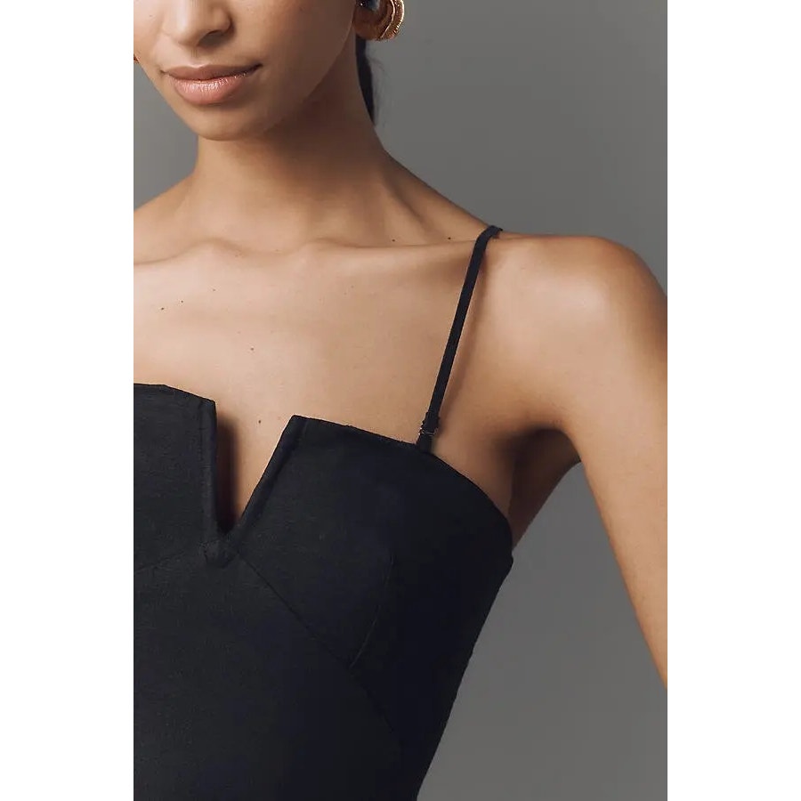 Anthropologie Strapless Linen Plunge-Neck Midi Dress Size 16 Black – Timeless Treasurz