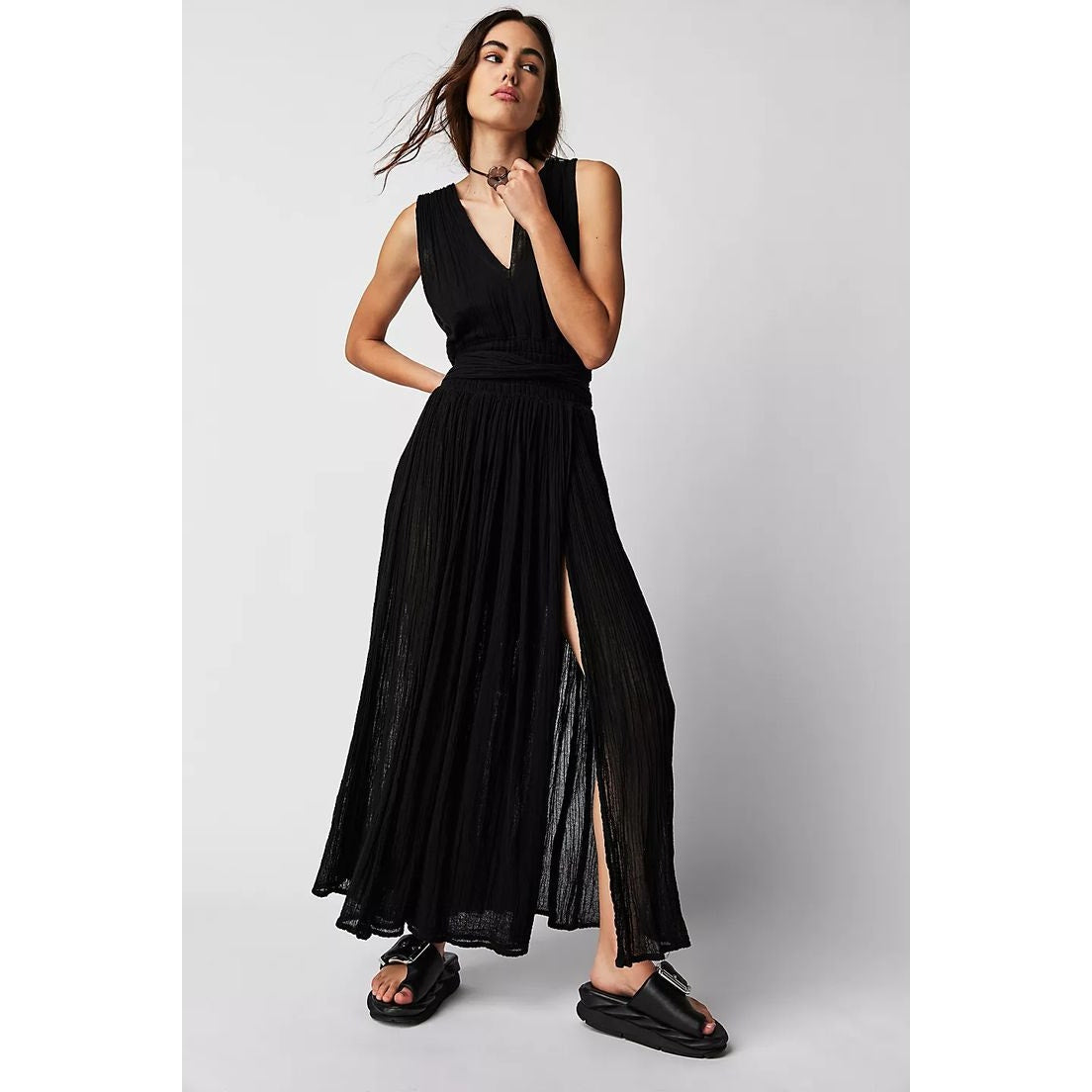 New Free People Jen's Pirate Booty Prism Maxi Dress $209 X-SMALL Black Boho