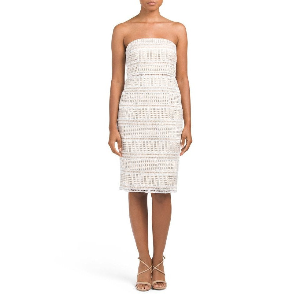 New Adrianna Papell Lace Eyelet Mini Dress Special Occasion Size 8 White Geo