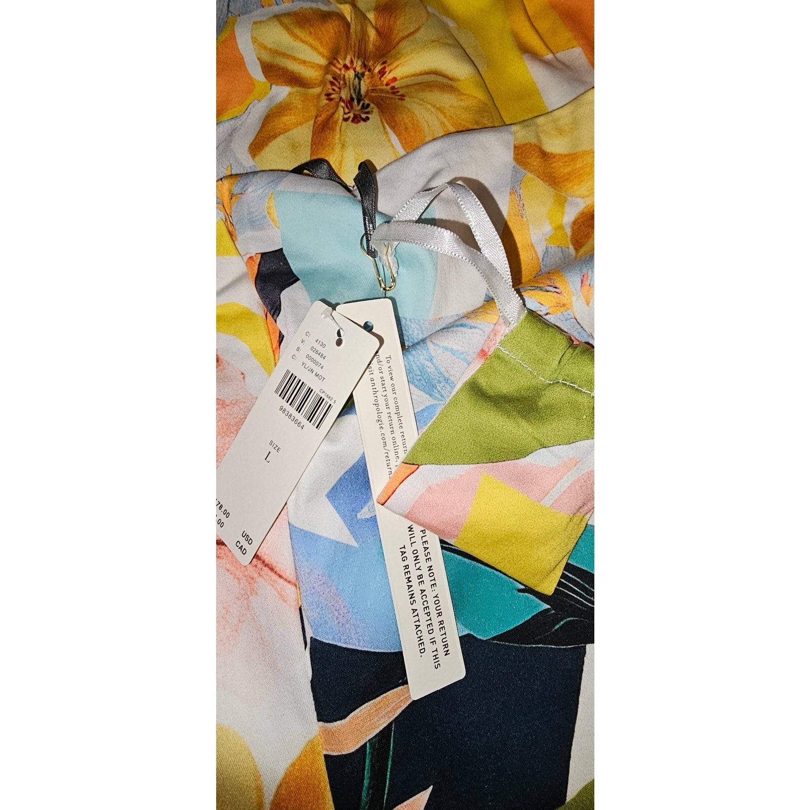 Anthropologie Drop-Waist Midi Dress Size Large Yellow Floral Anthropologie