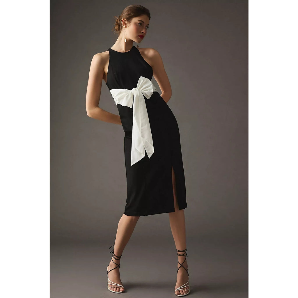 New Anthropologie Maeve Bow-Front Dress $170 X-SMALL  B&W Special Occasion LBD
