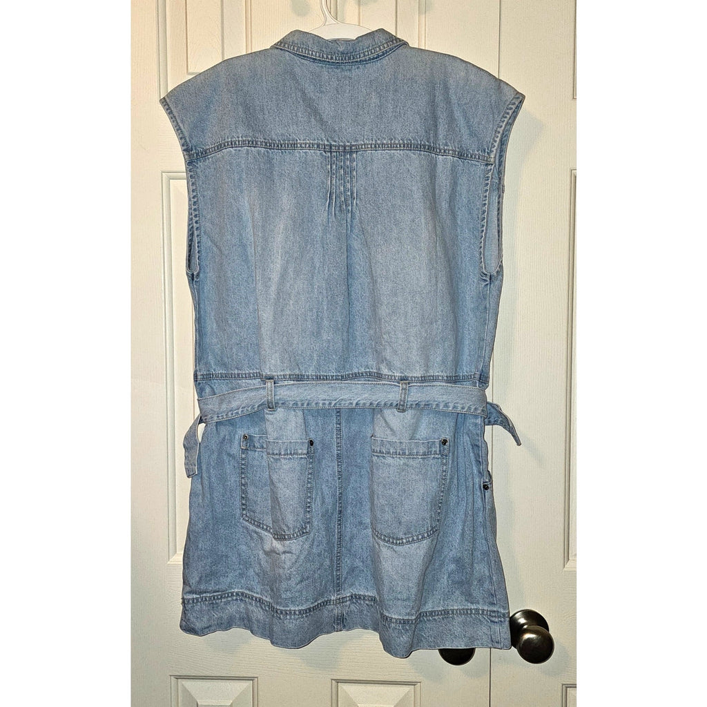 New FREE PEOPLE Rowley Denim Mini Dress $168 LARGE Sunbleached Blue