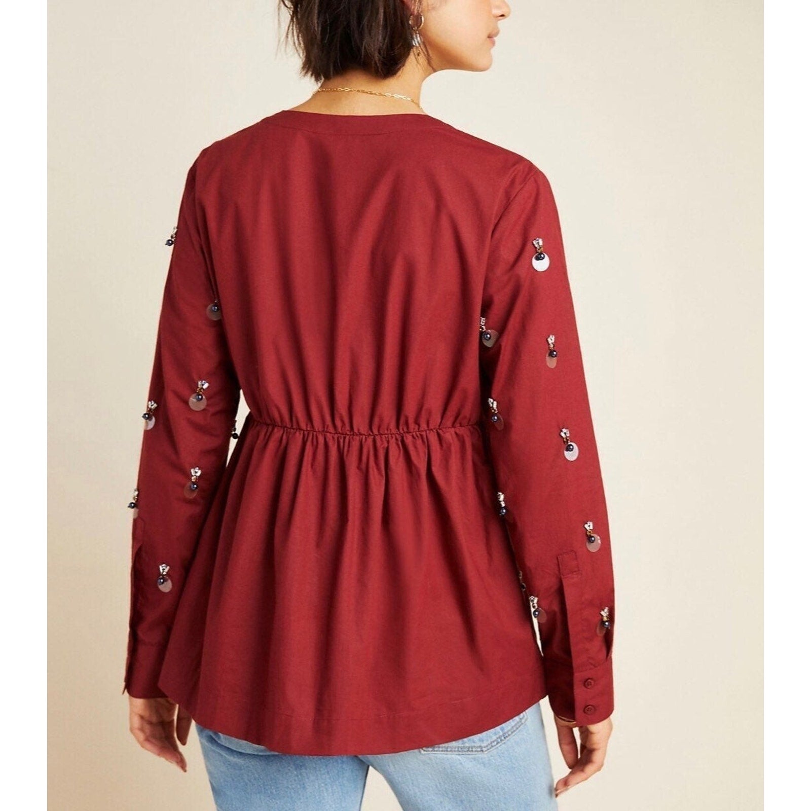 New Anthropologie Dhruv Kapoor Romana Beaded Babydoll Blouse Small