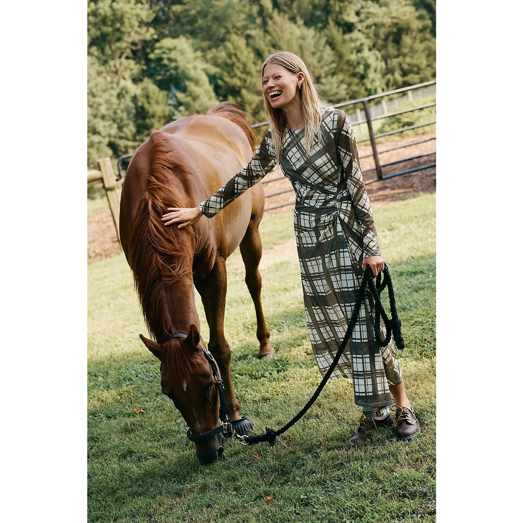 By Anthropologie Long-Sleeve Ruched Mesh Midi Dress X-LARGE Brown Anthropologie