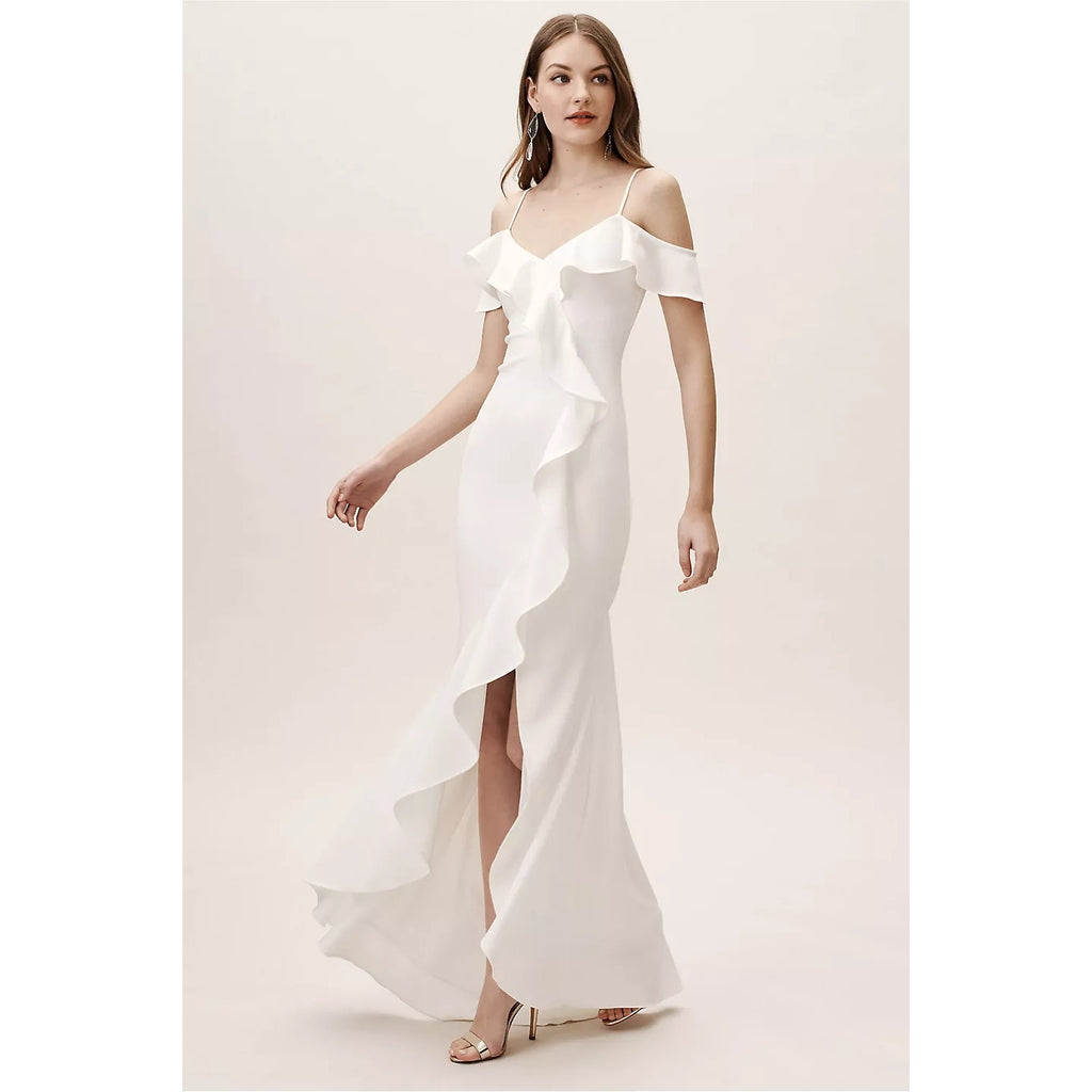 Anthropologie BHLDN Lafayette Dress RUFFLED MAXI $230 SIZE 16 Ivory