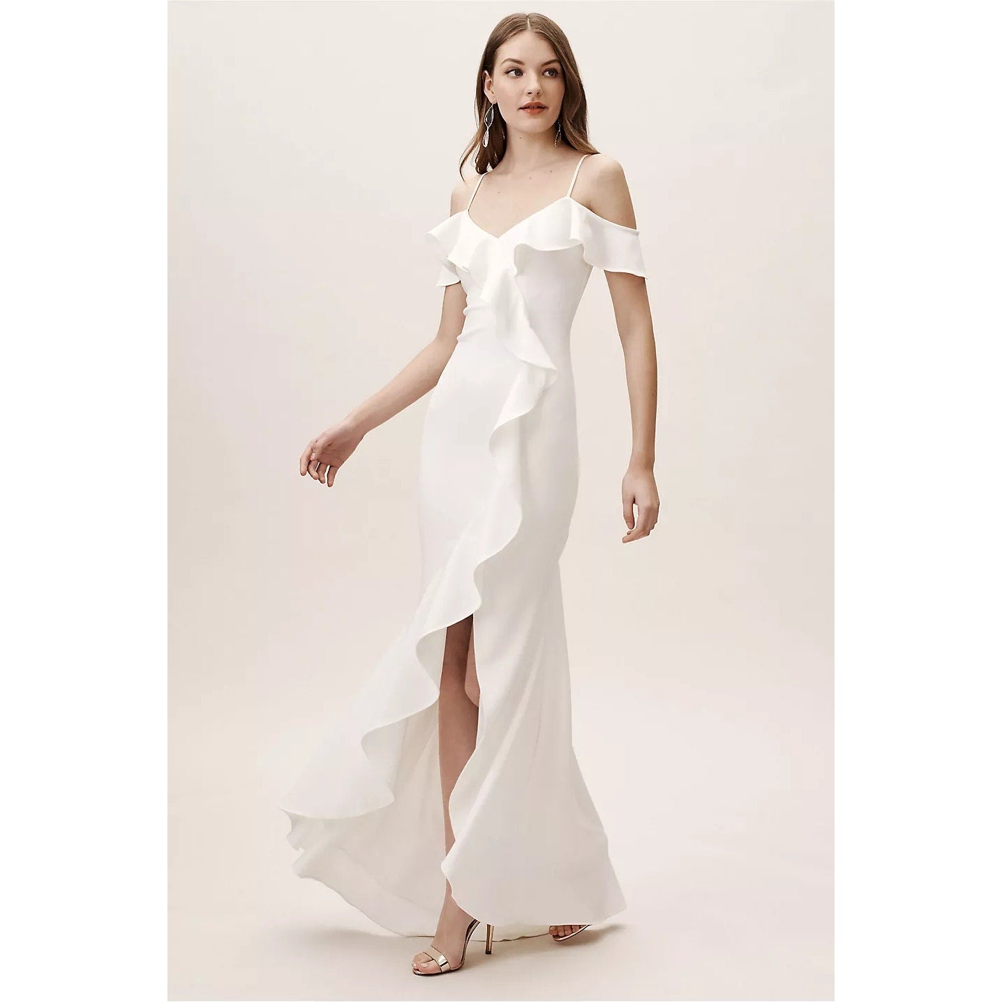 Anthropologie BHLDN Lafayette Dress RUFFLED MAXI $230 SIZE 16 Ivory