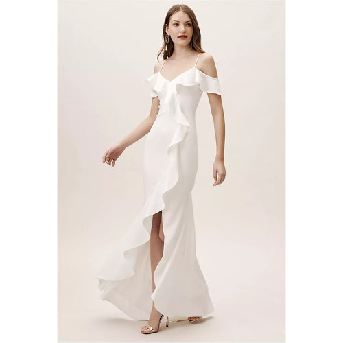 Anthropologie BHLDN Lafayette Dress RUFFLED MAXI SIZE 16 Ivory Anthropologie