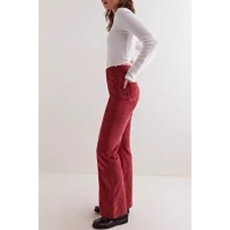 New FREE PEOPLE CRVY Karma Cord Flare Jeans WTF $128 XXL Red Dahlia