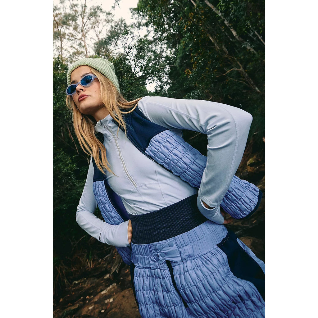 New FREE PEOPLE Quilt To Last Pants $198 X-SMALL Blue Relaxed High-Rise