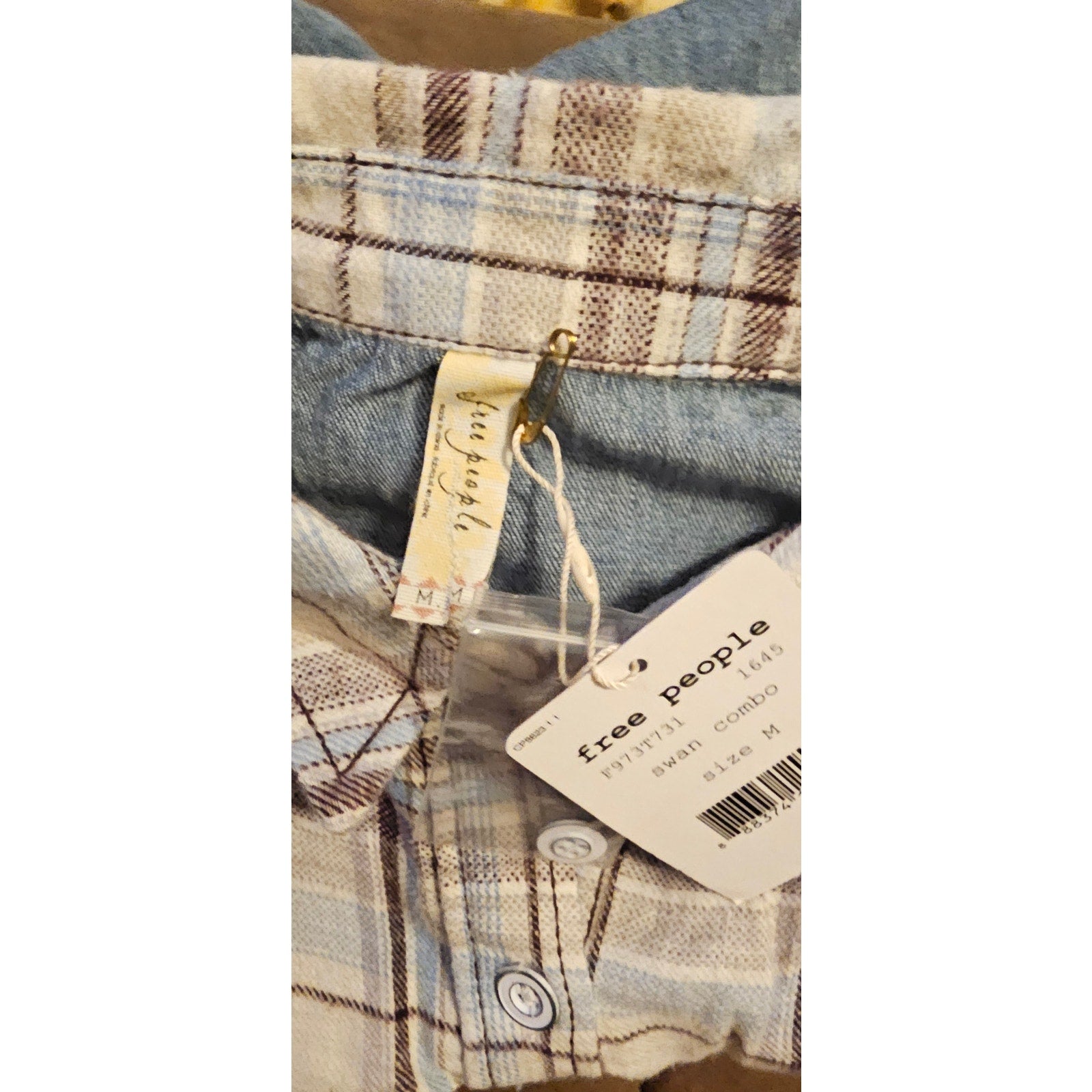 Free People Roadtrip Getaway Flannel Button Shirt $128 MEDIUM Swan BLUE