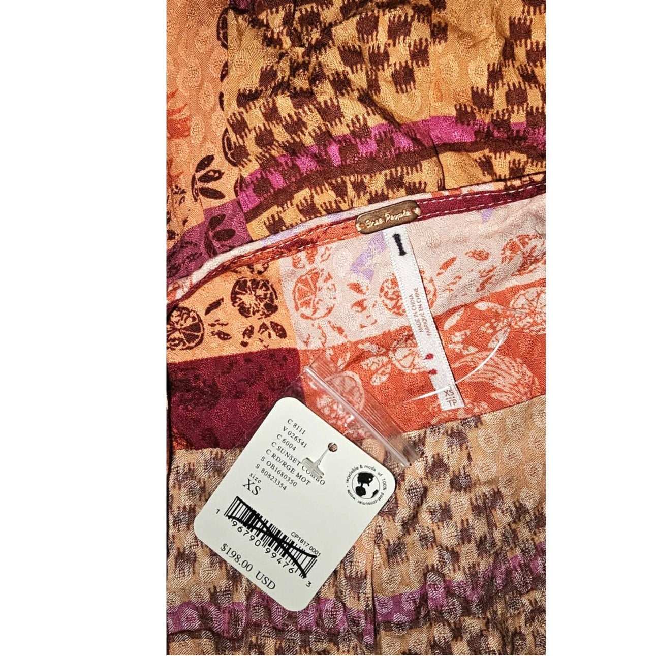 New Free People Ibiza Getaway Boho Maxi Top Dress $198 X-SMALL Sunset Combo