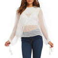 New Free People Retro Femme Sheer Blouse IVORY Retail $98.00 XS