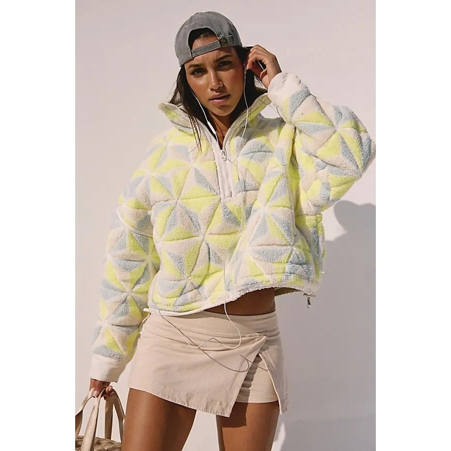 New FREE PEOPLE Mountain High 3D Printed 1/2 Zip Fleece $198 X-SMALL Sour Citrus