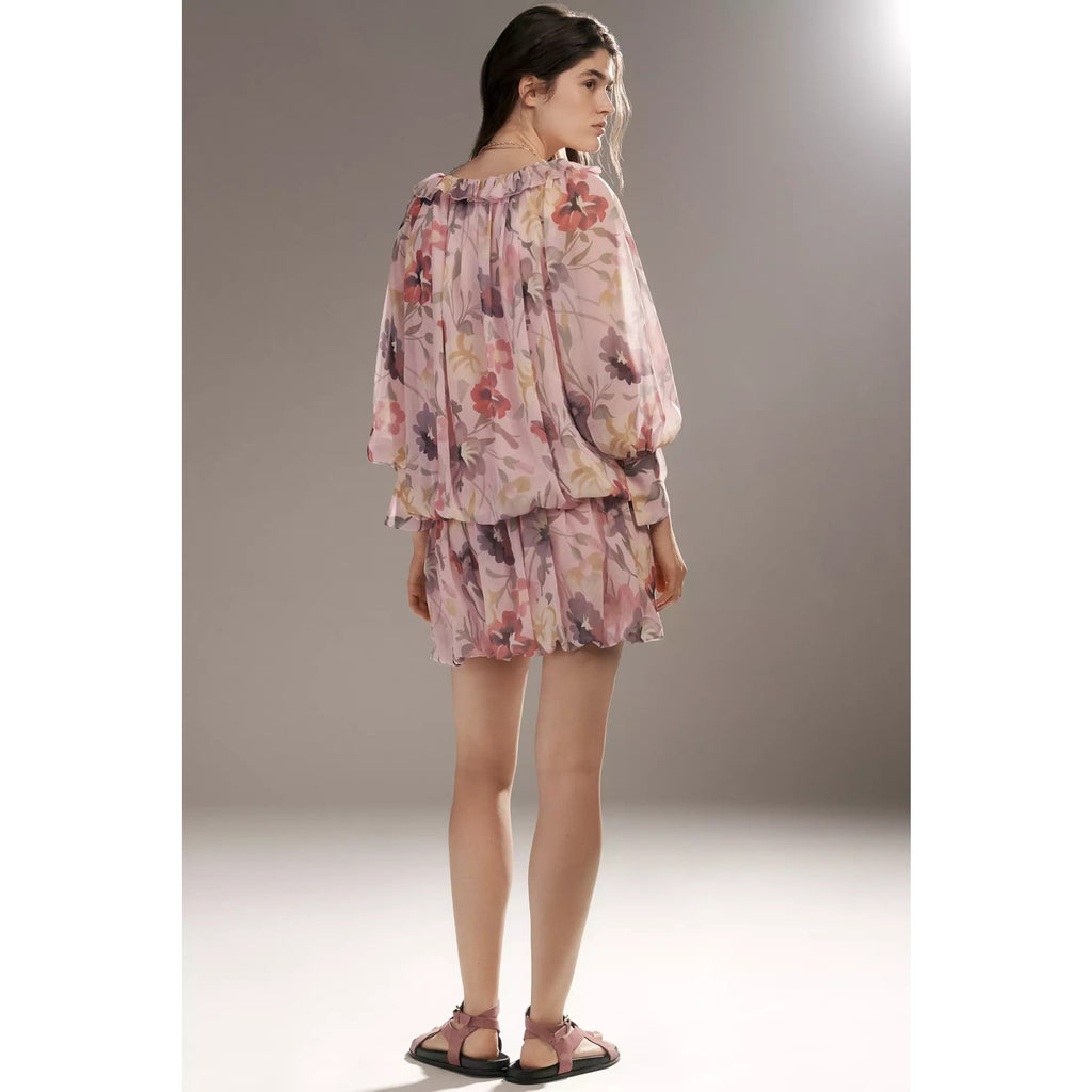 Anthropologie Mare Mare Long-Sleeve Mini Dress $168 Medium Pink Floral Boho