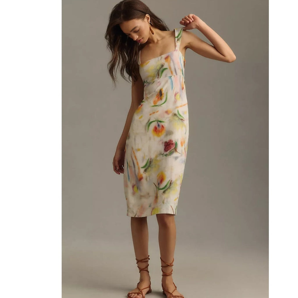 Anthropologie Klaas Jonkman Sleeveless Square-Neck Linen Midi Dress $148  3X