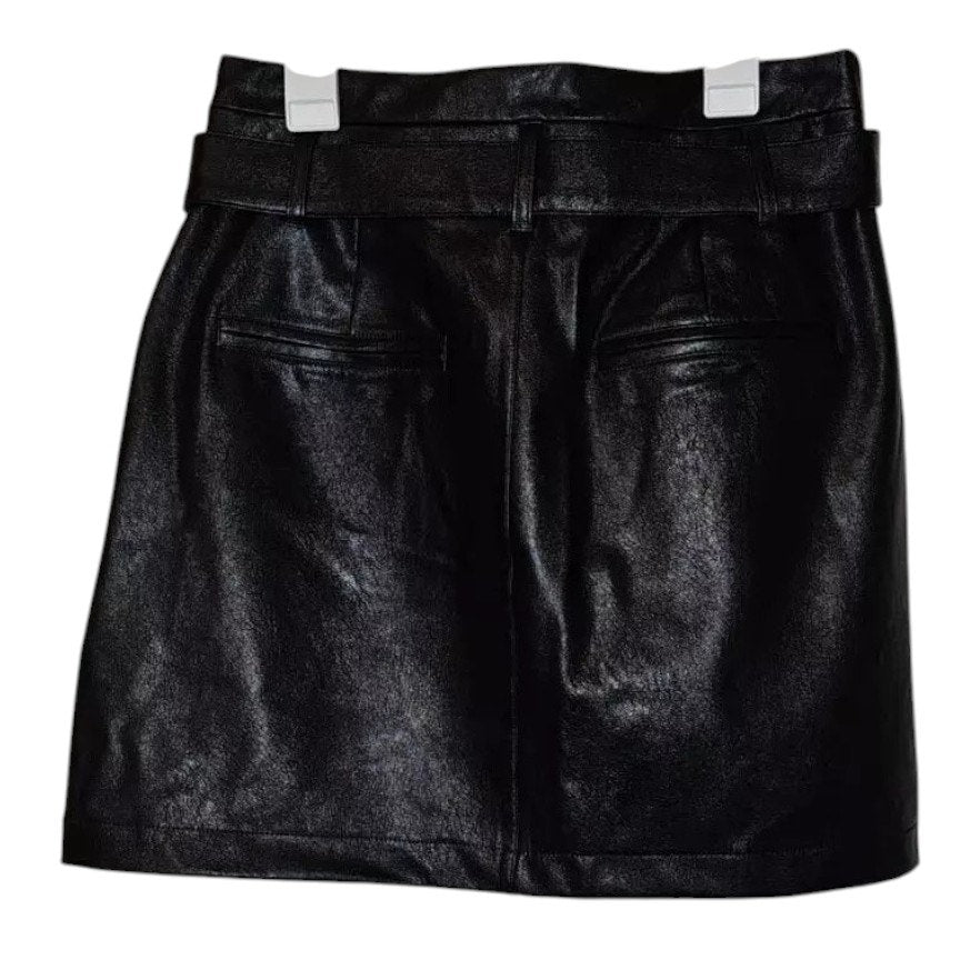 New Anthropologie Paige Vegan Leather Tie Mini Skirt $199 Sz 27 (4) BELTED Black