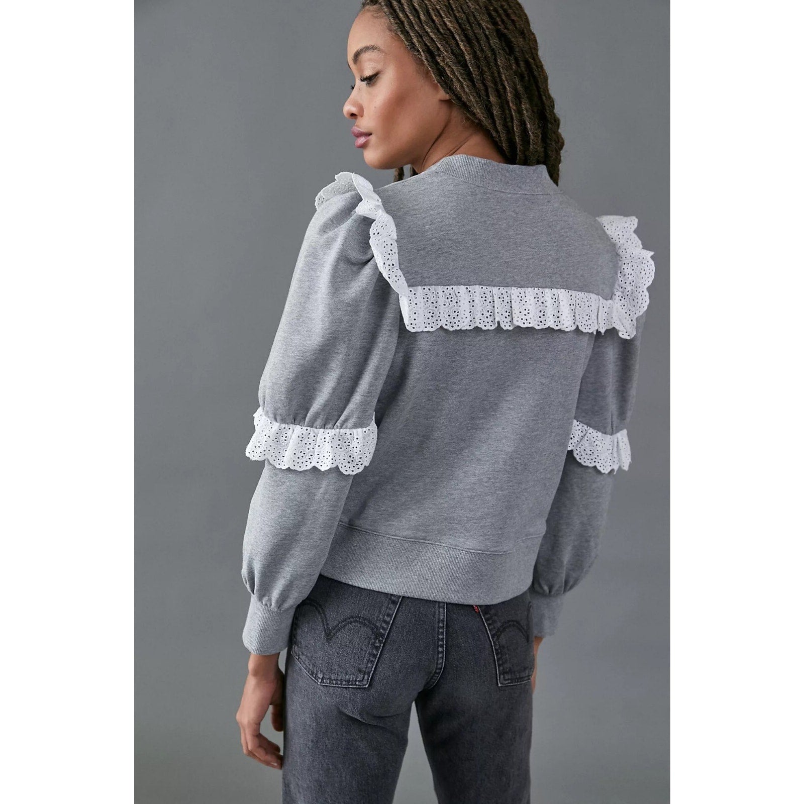 New Anthropologie Corsica Ruffled Eyelet Sweatshirt Othilia Size Small