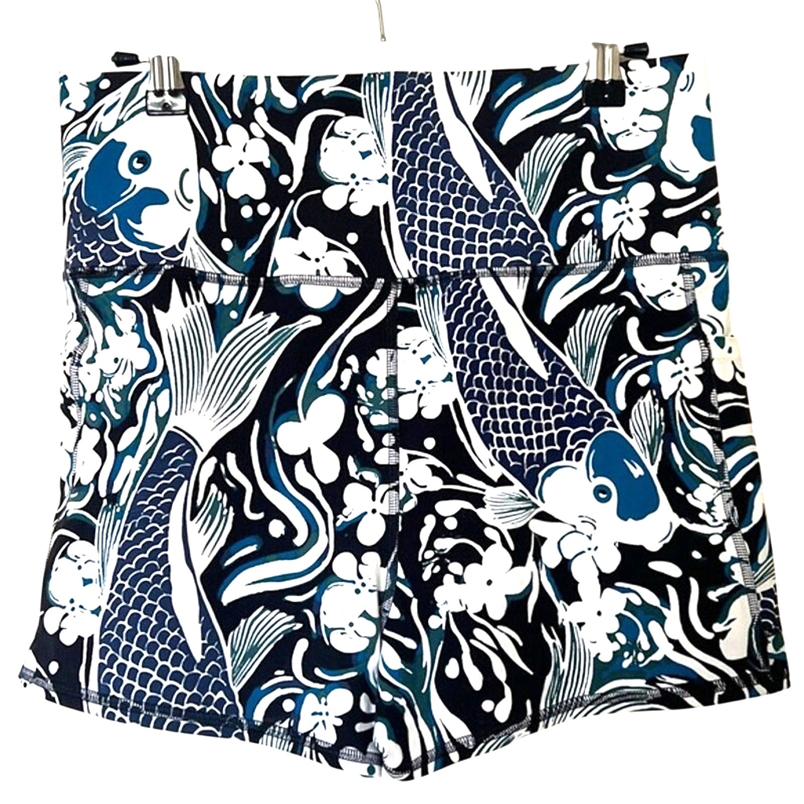 FREE PEOPLE MOVEMENT Never Better Printed Run Shorts LARGE Blue Koi Fish Free People