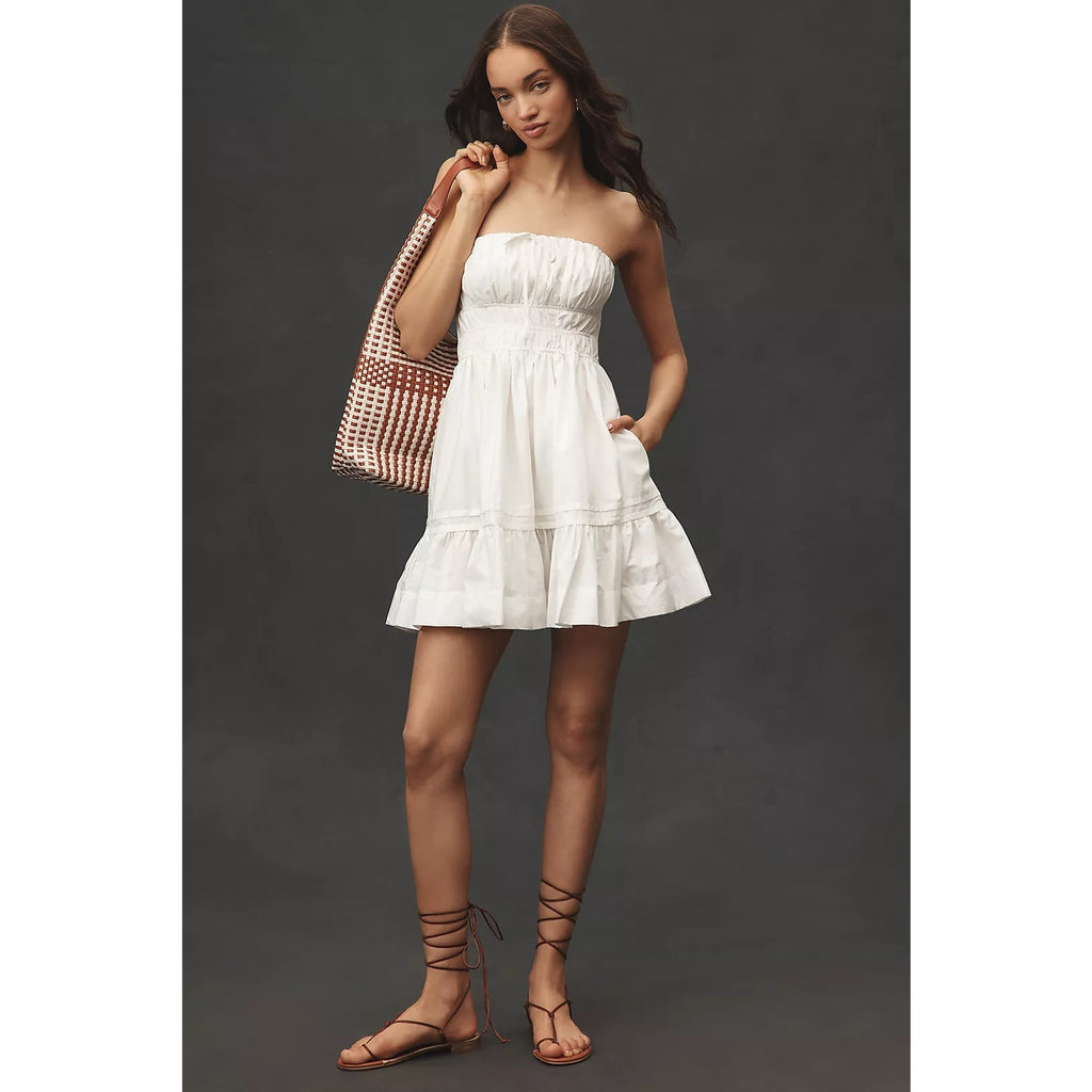 Anthropologie The Somerset Strapless Mini Dress X-LARGE White Anthropologie