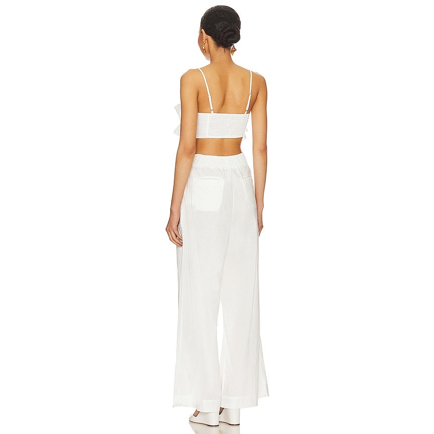 New Free People Danelle Crop Top Wide-Leg Pants Set $168 X-LARGE White Trousers