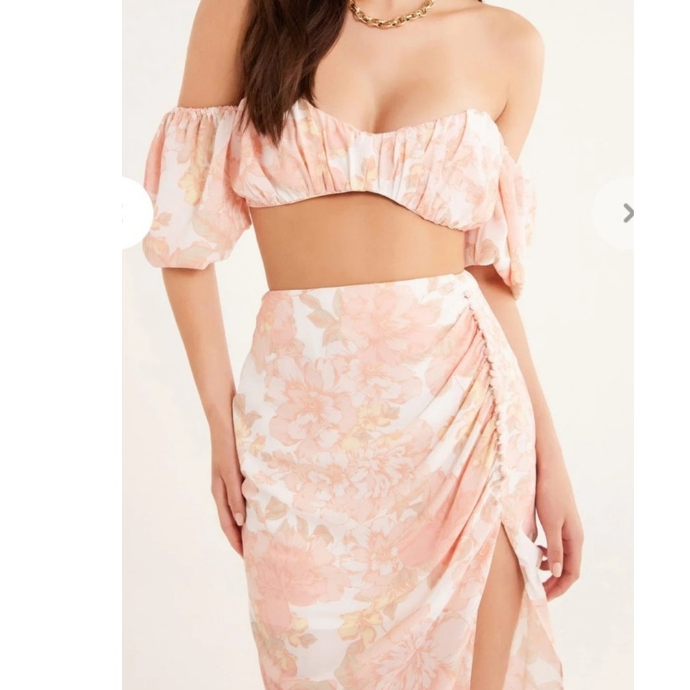 New Free People RUMER Isola Set $488 XL-US 10  Pink Floral ON/OFF THE SHOULDER