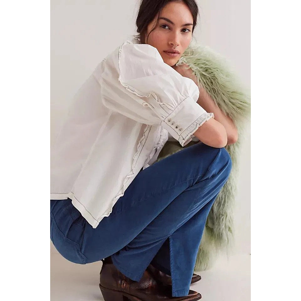 New FREE PEOPLE We The Free Level Up Slit Cord Jeans $98 SIZE 30 Majolica Blue