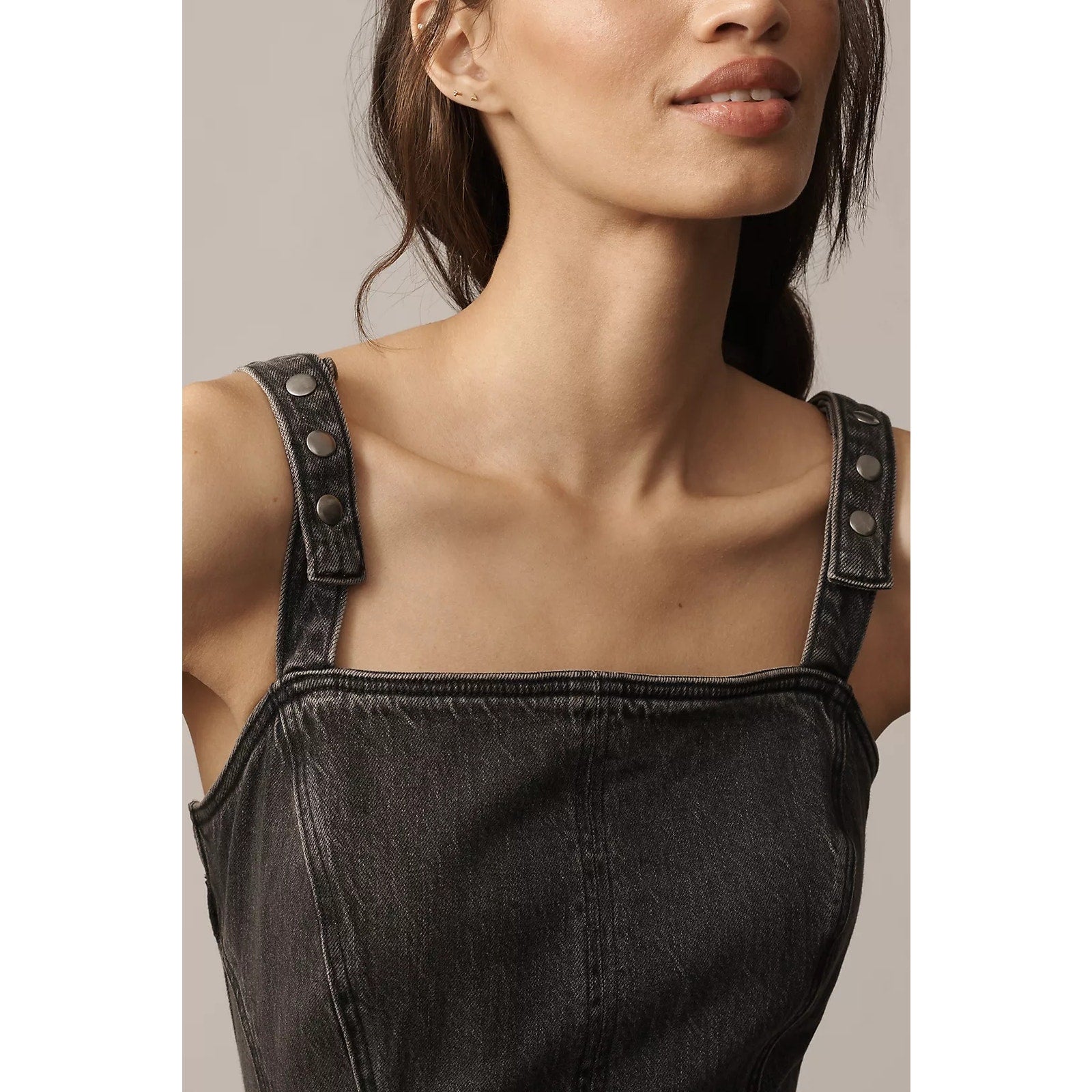 ANTHROPOLOGIE Pilcro Denim Midi Jumpsuit LARGE Dark Gray Anthropologie