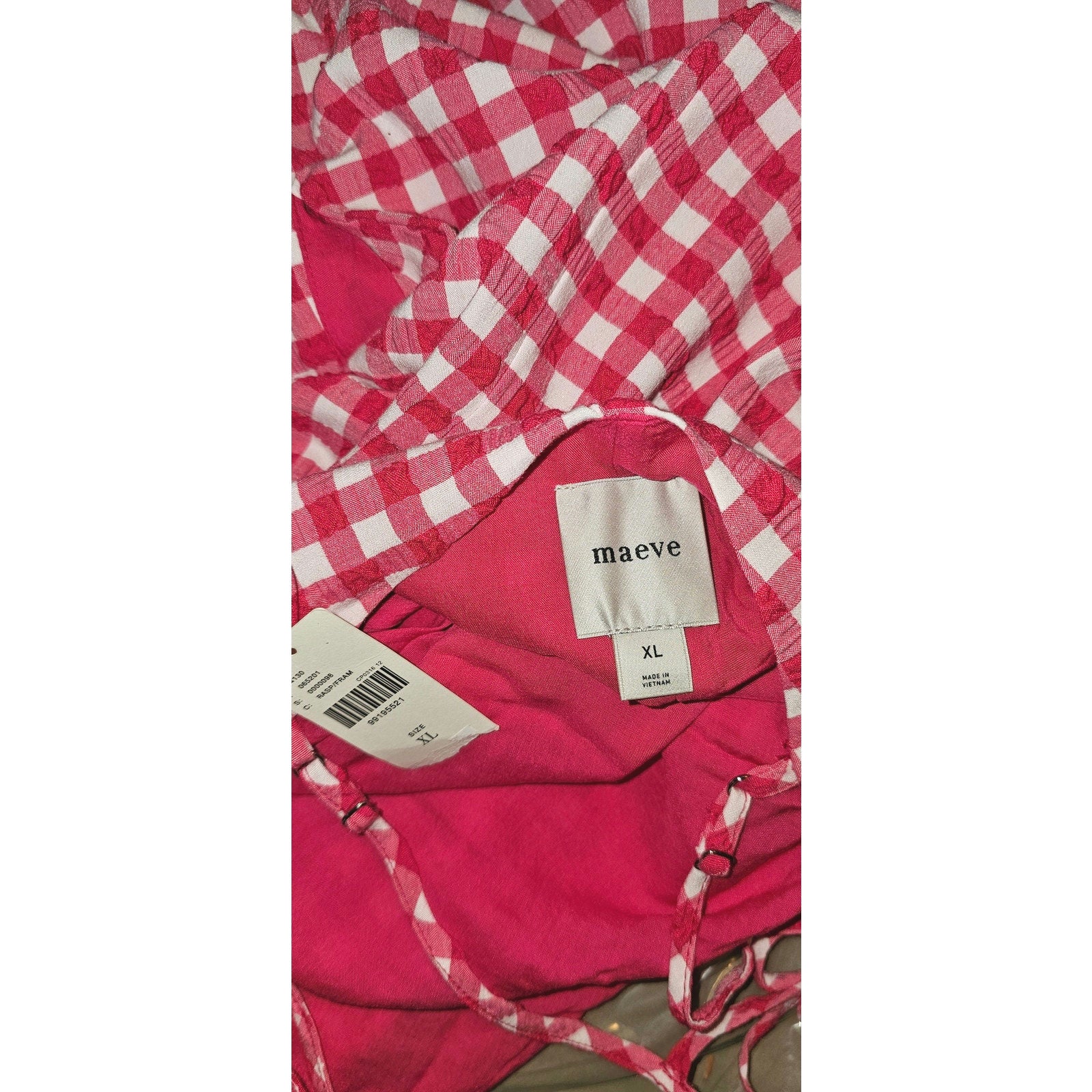 Anthropologie Apron-Style Mini Dress X-LARGE Raspberry Gingham Anthropologie