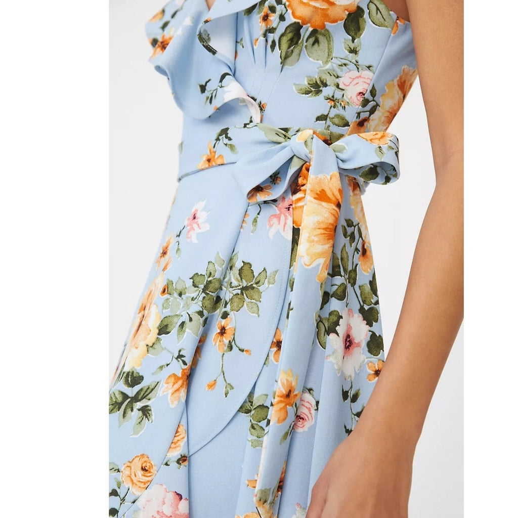 Anthropologie Hutch Eden Wrap Dress $198 XXSP Blue Floral Midi High Low Hem