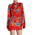 New Free People 2 AM Mini Dress Mock Neck  $168 SMALL Red  Floral Open-Back