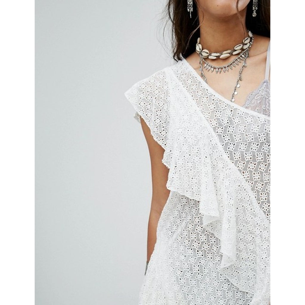 NEW Free People $168 White Girls Girls Girls One Shoulder Lace Tunic Small