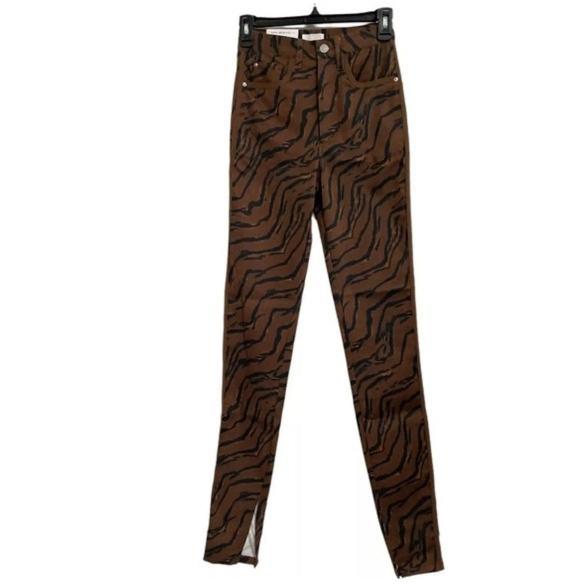 New Free People x We Wore What Piped Stiletto Slit Jeans $148 Sz 26 Tiger Brown