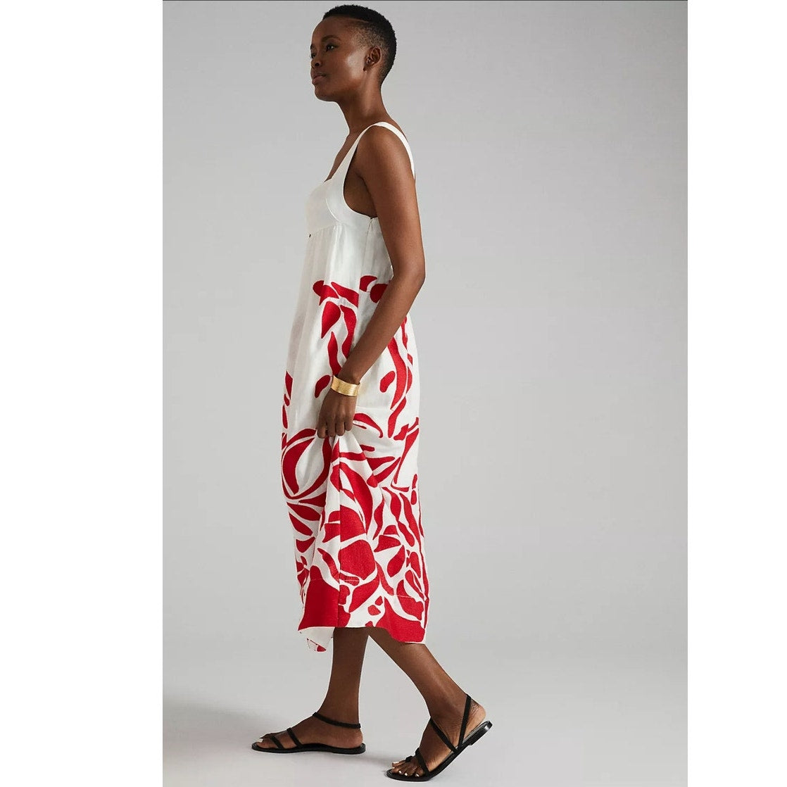 Anthropologie Front Cutout Maxi Dress $248 MEDIUM Red Motif EMBROIDERED
