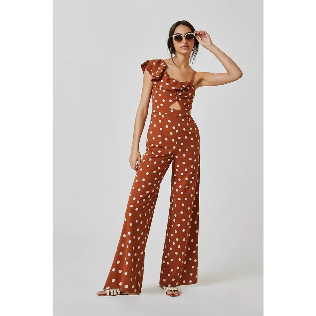 New Anthropologie by Maeve One-Shoulder Wide-Leg Polka Dot Jumpsuit Size 2
