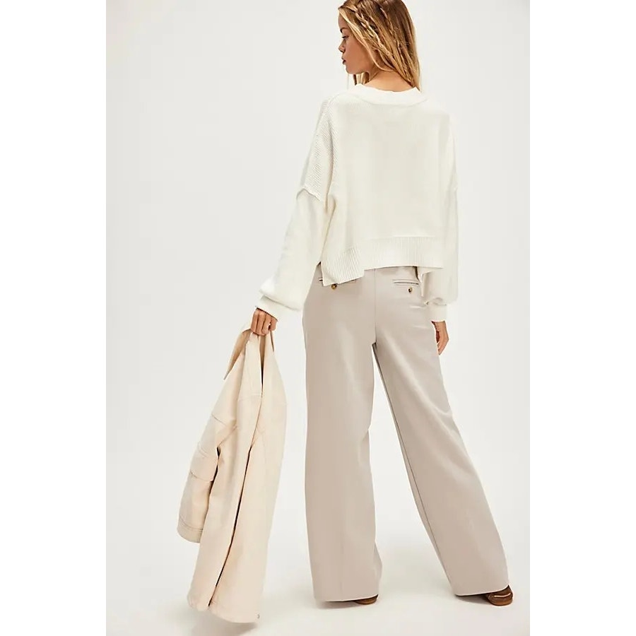 New FREE PEOPLE Tyler Menswear Tailored Wide-Leg Trousers $128 SMALL Dove Gray