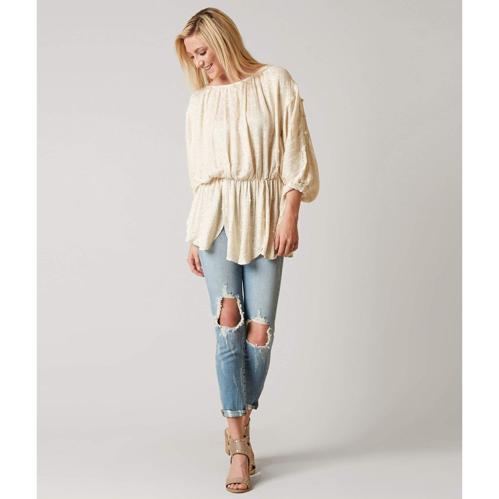 NEW Free People $168 Little Shine Tunic Size Small Top Long Sleeve Blouse Sequin