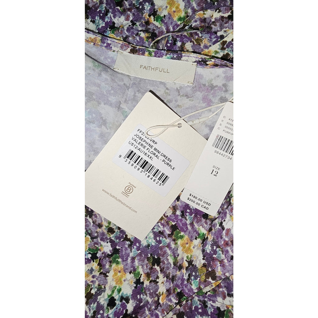 Anthropologie Faithfull V-Neck Sleeveless Mini Dress Purple 12 Floral Anthropologie