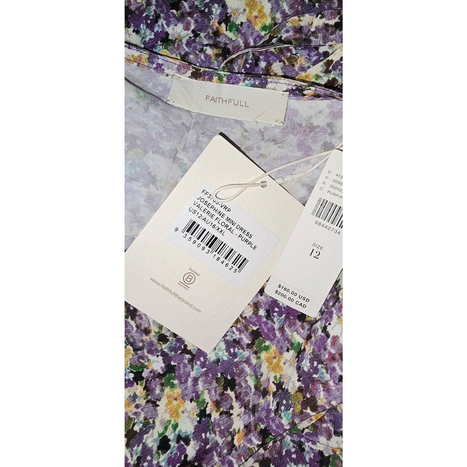 Anthropologie Faithfull V-Neck Sleeveless Mini Dress Purple 12 Floral Anthropologie