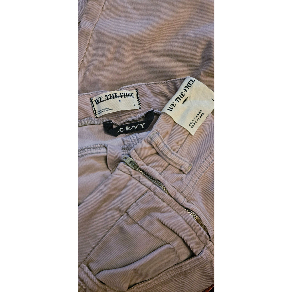 New FREE PEOPLE x CRVY Karma Cord Flare Jeans WTF $128 LARGE Lilac Smoke