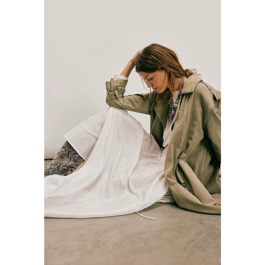 New FREE PEOPLE Emery Drop-Waist Midi Skirt $128 MEDIUM White Elastic